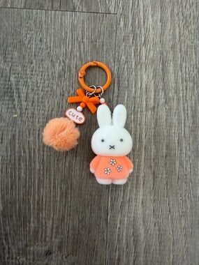 miffy White Bunny Keychain with Orange Outfit and Pom